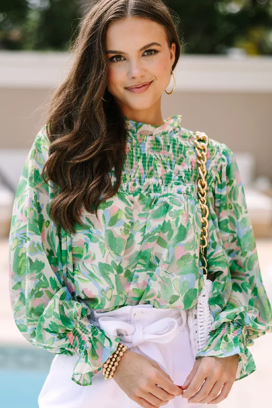 Can't Forget You Green Floral Blouse