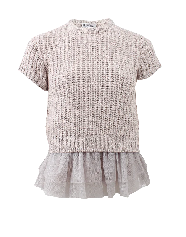 Cashmere Paillette Pullover With Ruffle