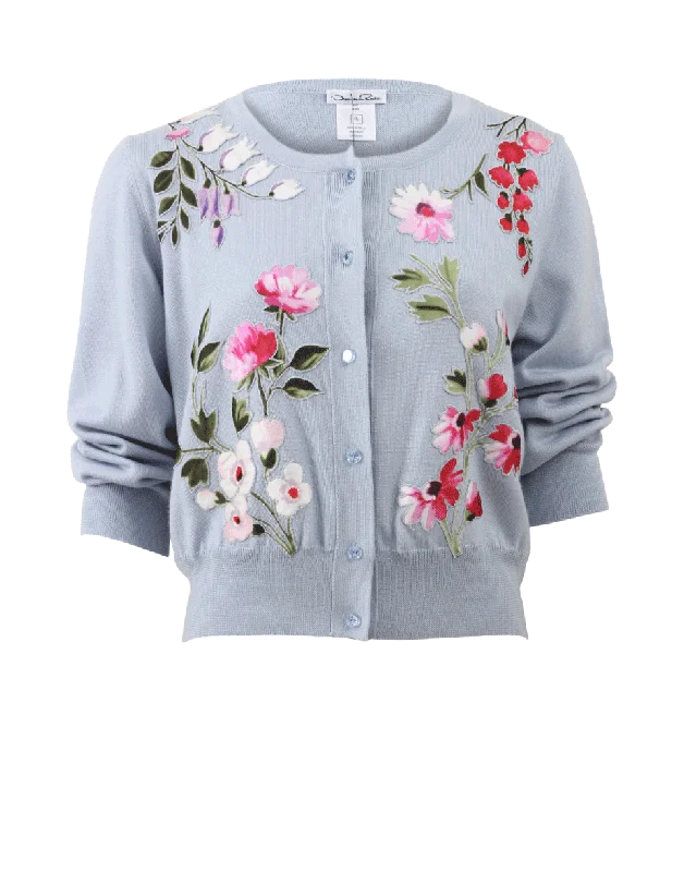 Floral Embroidered Cropped Cardigan