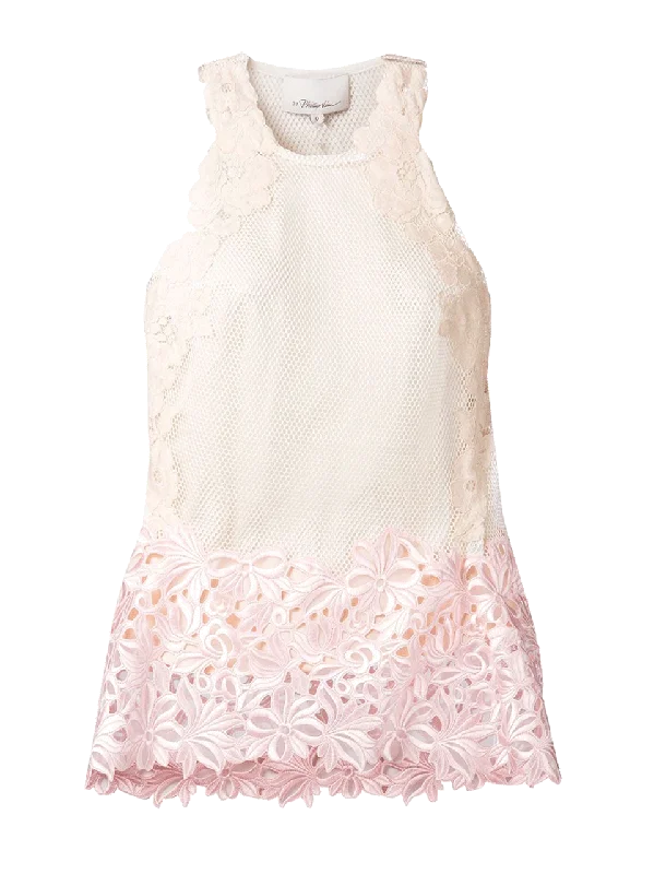 Tank With Floral Lace Sleeve Inserts