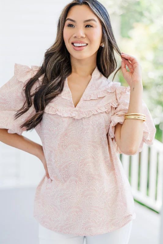 In Your Company Blush Pink Leaf Print Blouse