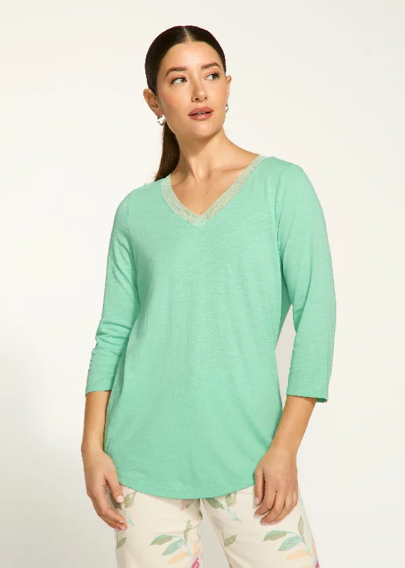 3/4 Sleeve V-Neck Top, Patina