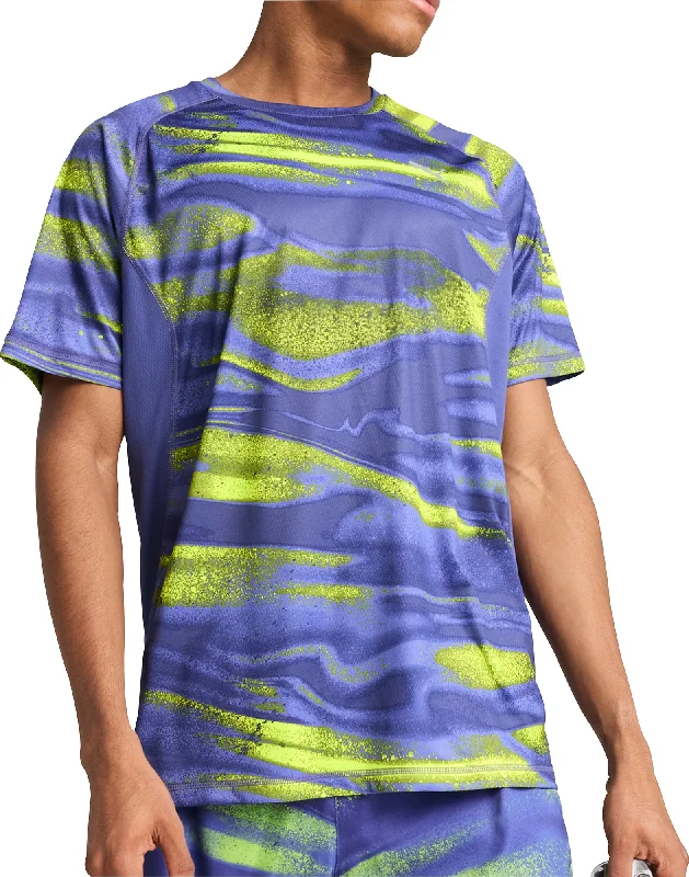 Puma Velocity All Over Print Short Sleeve Mens Running Top - Blue