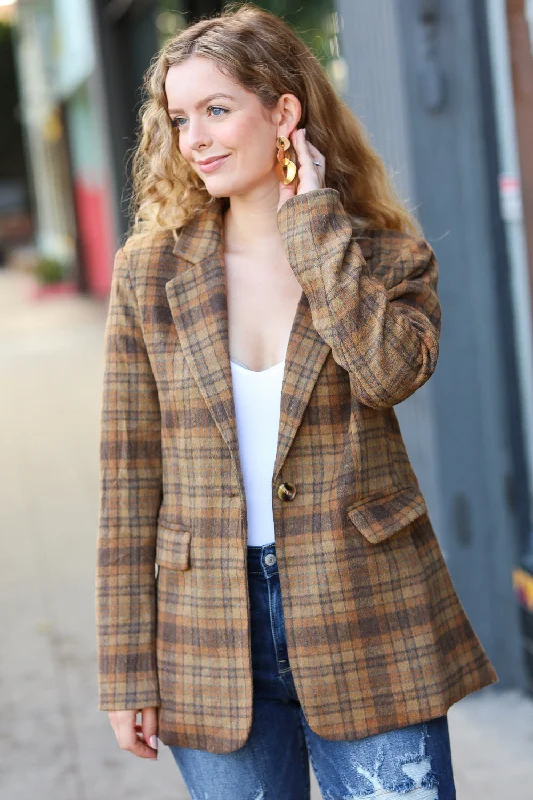 Spice Plaid Tailored Collar Lapel Blazer