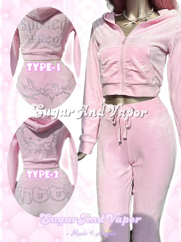 Tiana Luxe Velour Baby Pink  2 Pieces Pants Tracksuit Set