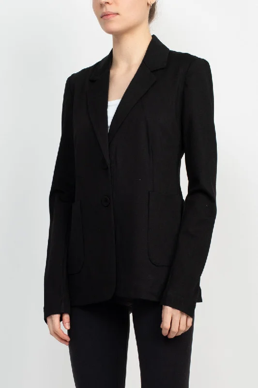 T Tahari Notched Collar Two Button Long Sleeve With Patch Pockets Knit Blazer by Curated Brands