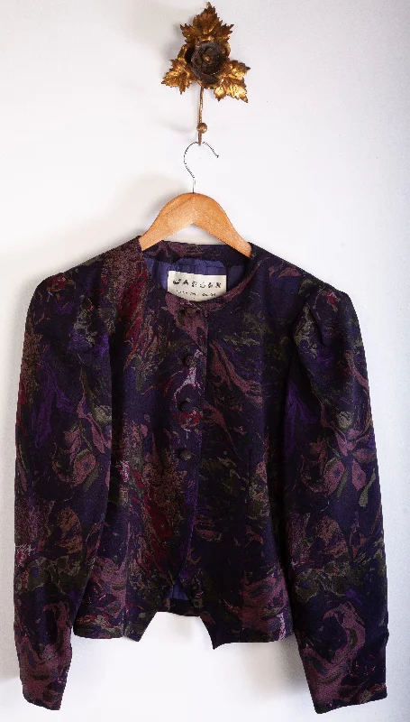 Jaeger Jacket Floral Design Blue and Purple 100% Wool. Size 8