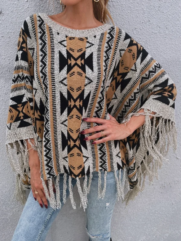 Casual Geometric Fringe Long Sleeve Round Neck Regular Women Sweater