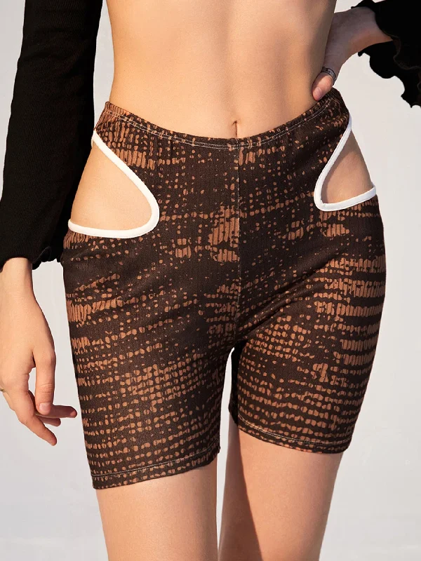 Sexy All Over Print Contrast Binding Short Women Leggings