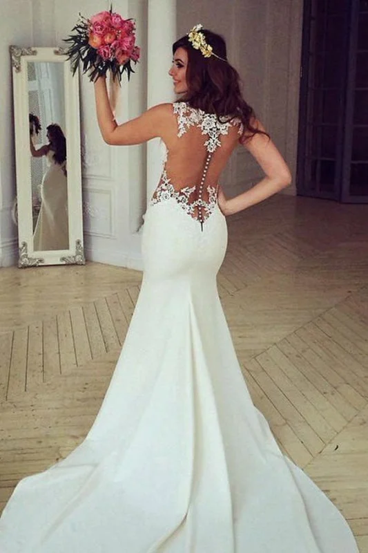 Stunning Pretty Mermaid Sleeveless Lace Appliques Wedding Dress BC9822