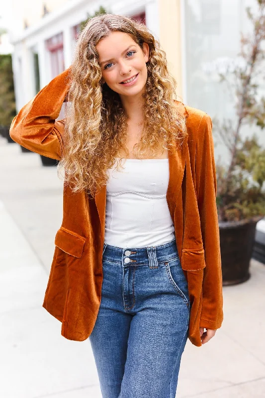 Rust Velvet Lapel Blazer