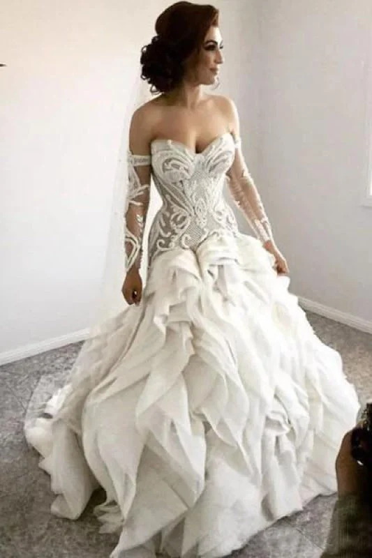 Gorgeous Sweetheart Detachable Sleeves Unique Wedding Dress