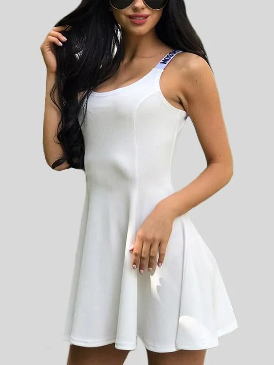 Wholesale White Sleeveless Plain Spaghetti Strap Ruffle Hem Mini Dress