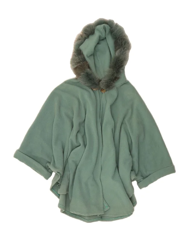 VINTAGE Womens Hooded Poncho Coat One Size Green Wool