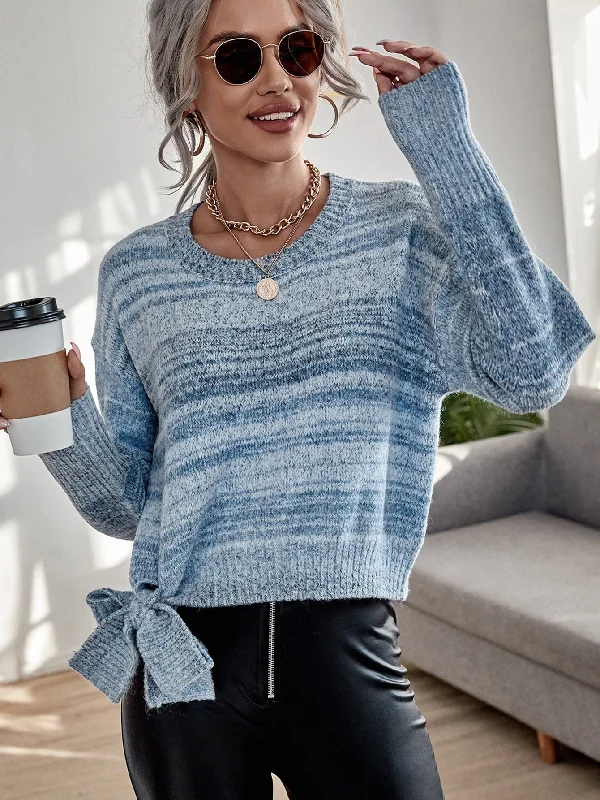 Casual Striped Knot Long Sleeve Round Neck Regular Women Sweater