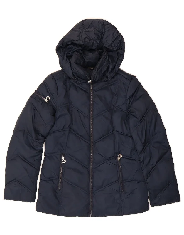 NAUTICA Womens Hooded Padded Jacket UK 14 Medium Navy Blue Polyester