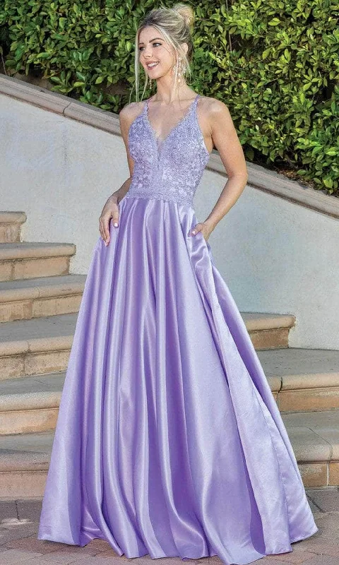 Dancing Queen 4260 - Embroidered Sleeveless V-neck Prom Dress