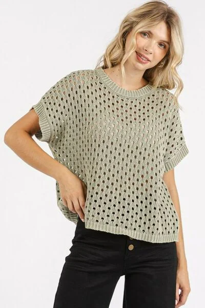 Mittoshop Mineral Wash Openwork Short Sleeve Knit Cover Up