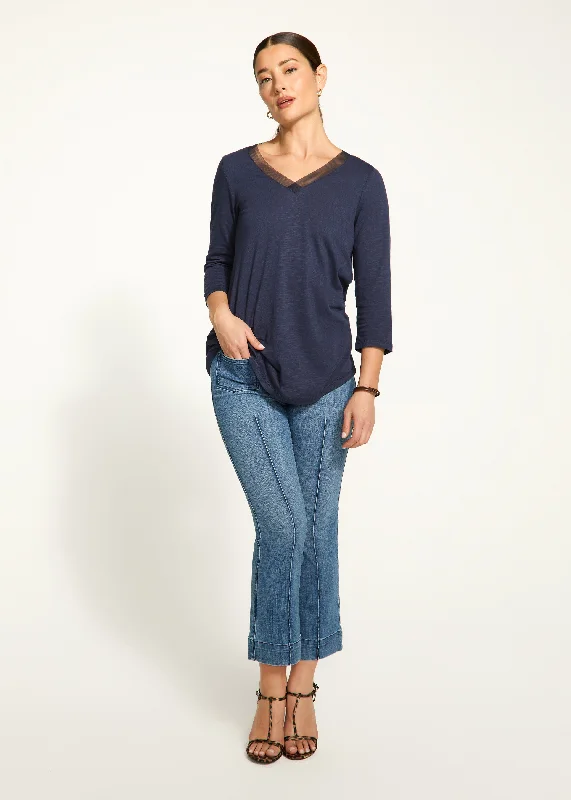 3/4 Sleeve V-Neck Top, Navy