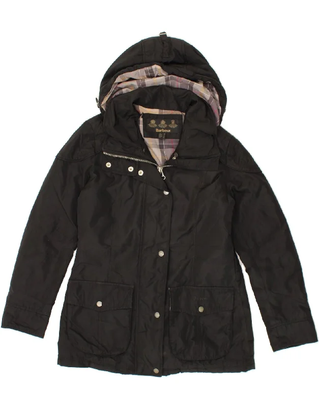 BARBOUR Womens Hooded Quilted Jacket UK 10 Small Black Polyester