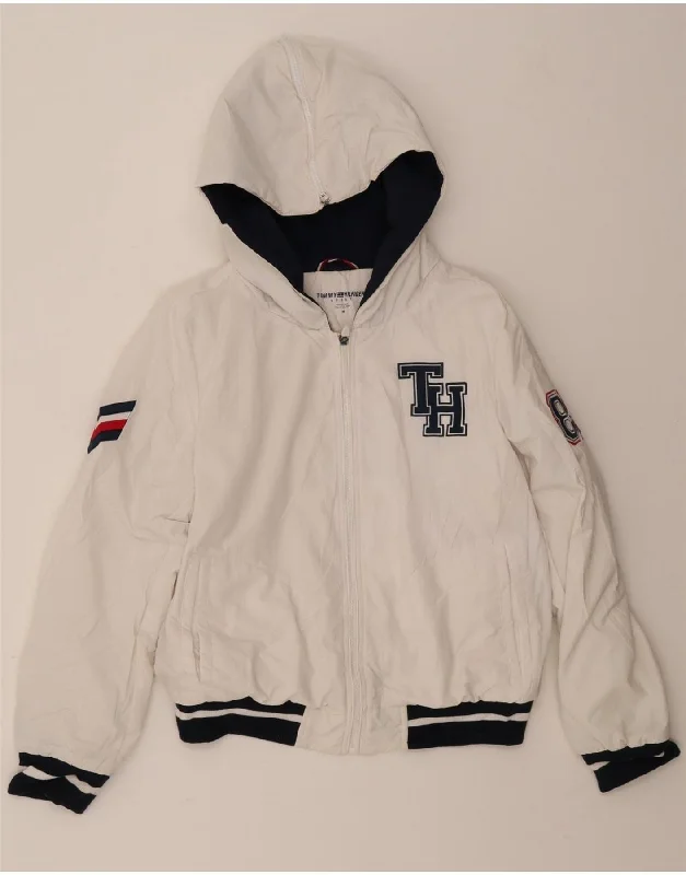 TOMMY HILFIGER Womens Graphic Hooded Bomber Jacket UK 14 Medium White