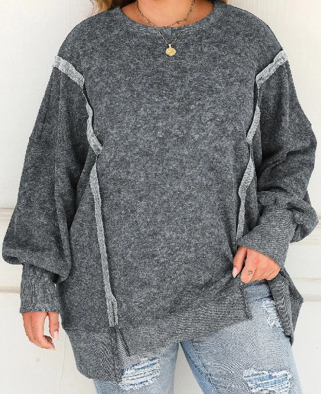 Gray Expose Seamed Acid Washed Sweatshirt