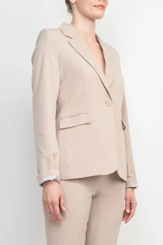 Philosophy Lapel Collar Rolled Long Sleeve Detail Single Button with Flap Pockets Woven Blazer by Curated Brands