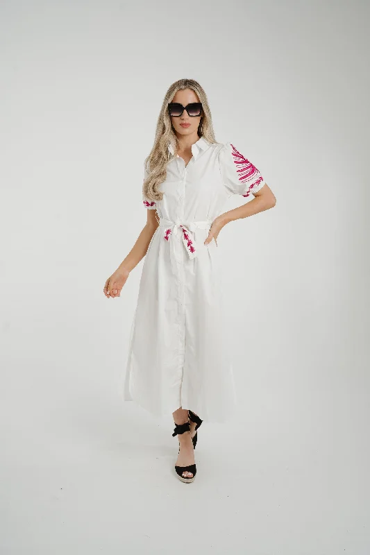 Millie Pink Detail Shirt Dress In White