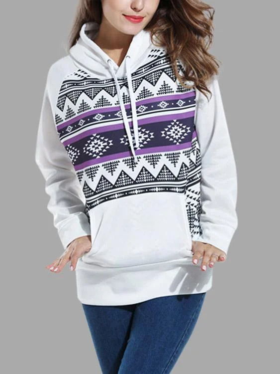 Wholesale White Pullover Long Sleeve Geometrical Hooded Sweatshirts