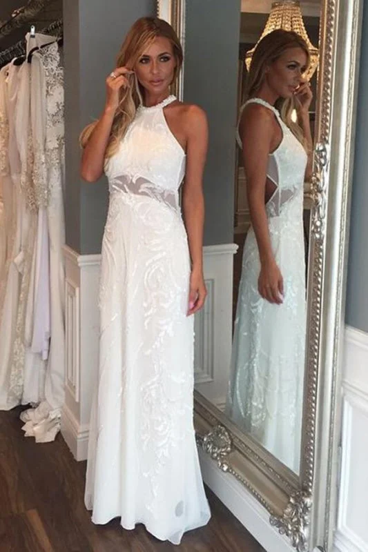 Sleeveless Floor Length Lace Beach Wedding Dress