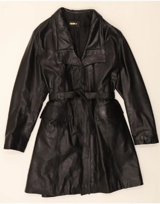 VINTAGE Womens Leather Coat IT 48 XL Black Leather