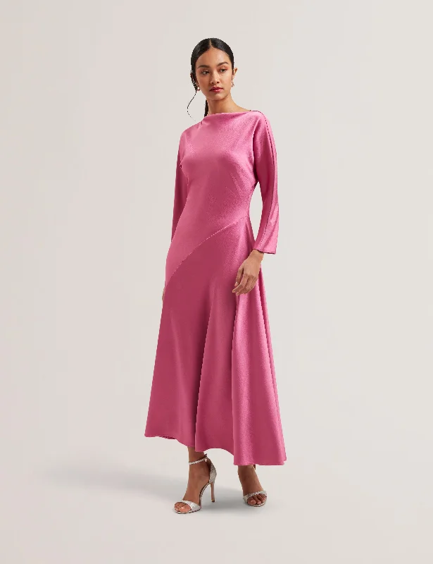 Minho Curve Seam Detail Midi Dress Brt-Pink