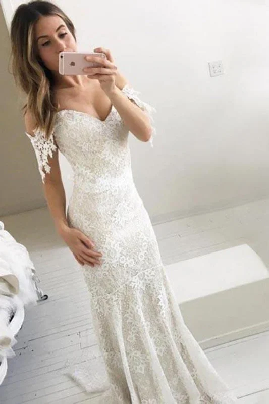 Affordable Off the Shoulder Mermaid Long Wedding Dress