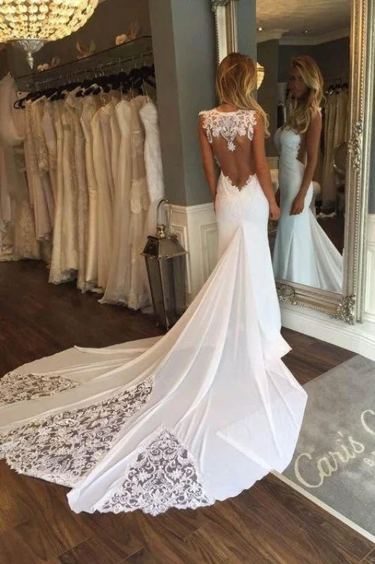 Pretty Sheath Sleeveless Long Beach with Lace Wedding Dress