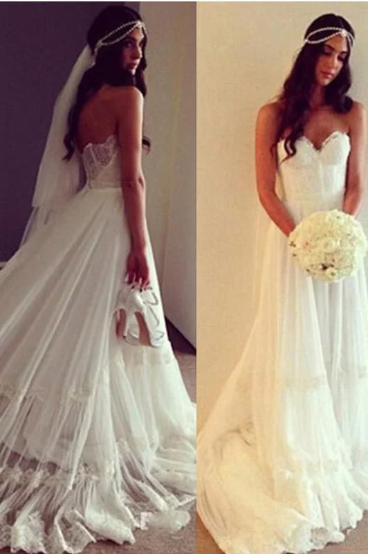 Chic Boho Beach Sweetheart Lace A Line Wedding Dress