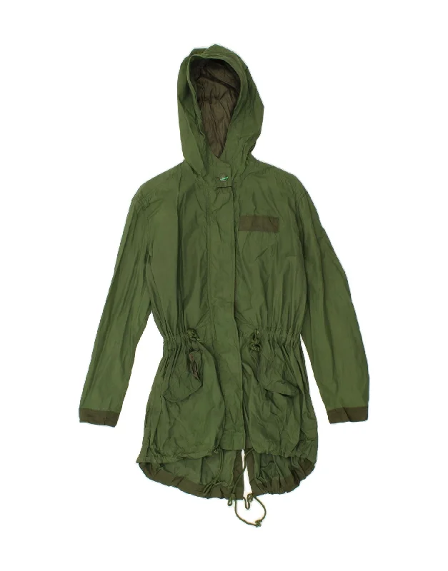 TOMMY HILFIGER Womens Loose Fit Hooded Raincoat UK 6 XS Green Nylon