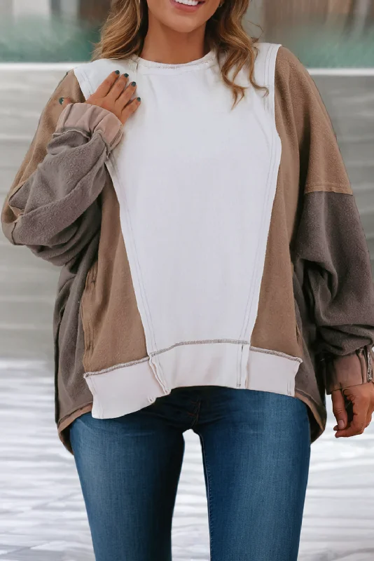 Plus Size Exposed Seam Color-block Patchwork Sweatshirt