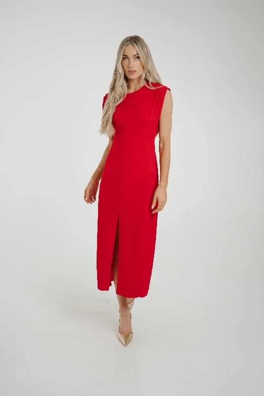 Ella Sleeveless Midi Dress In Red