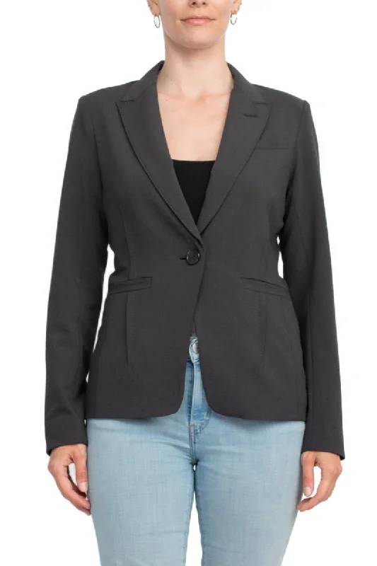 Ecru Designs Lapel Collar One Button Long Sleeve Silt Back Crepe Blazer by Curated Brands