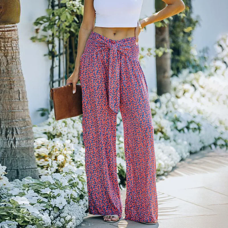 Fashion Tie Up Wide Leg Pants Wholesale Clothing