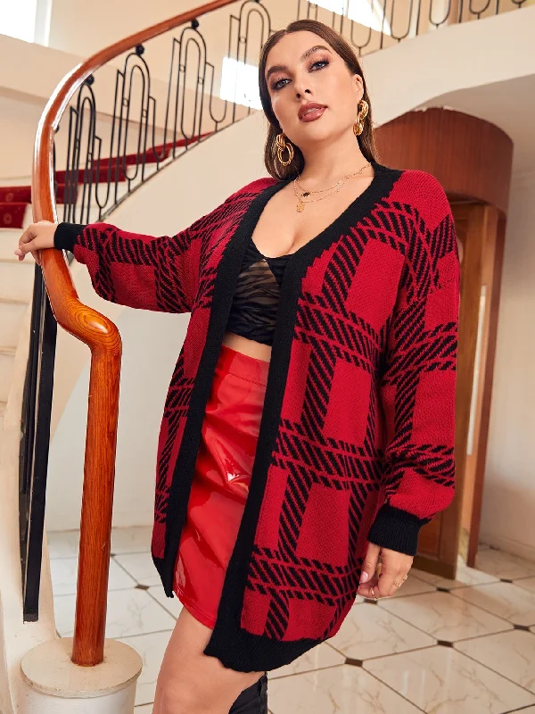 Plaid Long Sleeve Short Plus Size Cardigan