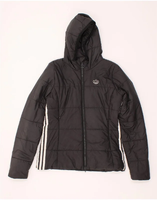 ADIDAS Womens Hooded Padded Jacket UK 10 Small Black Polyester