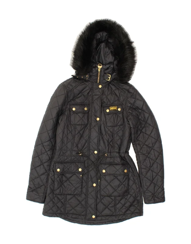 BARBOUR Womens Hooded Quilted Jacket UK 12 Medium Black Polyamide