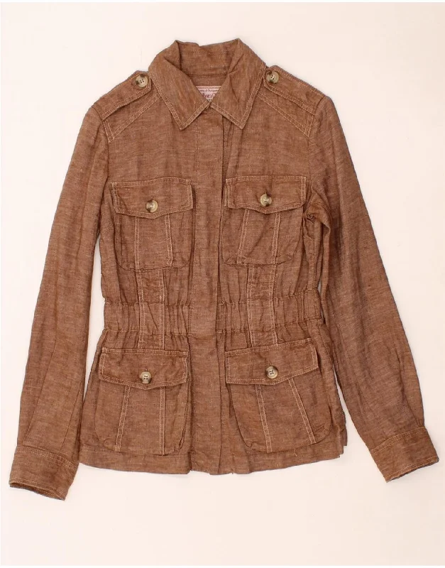 MARLBORO CLASSICS Womens Military Jacket UK 10 Small Brown Linen