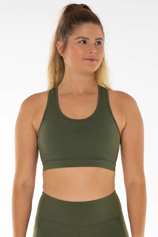 Khaki Laser Cut Sports Bra