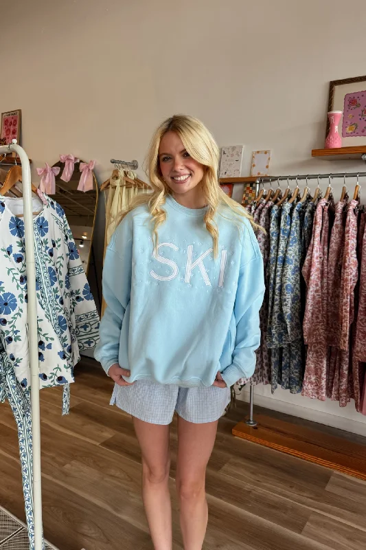 Snowflake Ski Sweatshirt in Light Blue