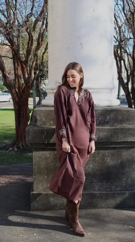 Remy Smocked Midi Brown/White Dress