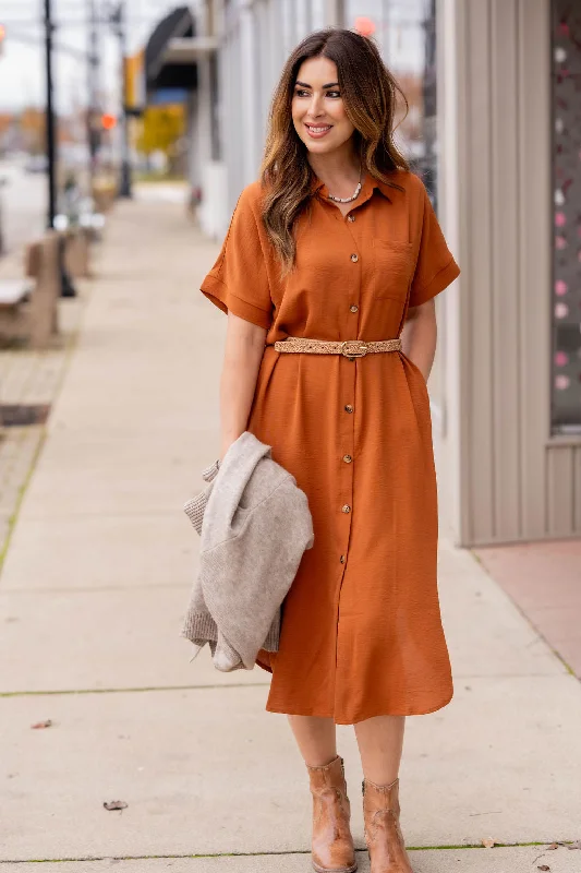 Button Up Short Sleeve Midi Dress