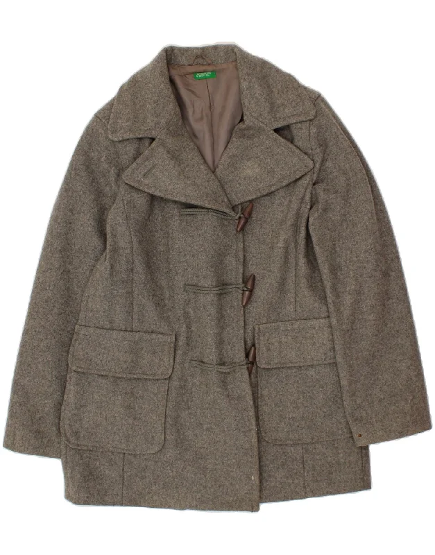 BENETTON Womens Duffle Coat UK 16 Large Grey Wool