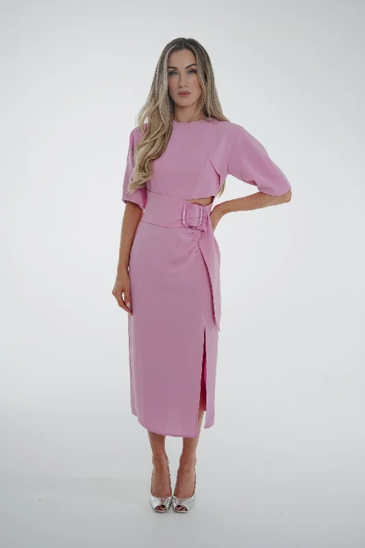 Kayla Belted Cut Out Dress In Pink